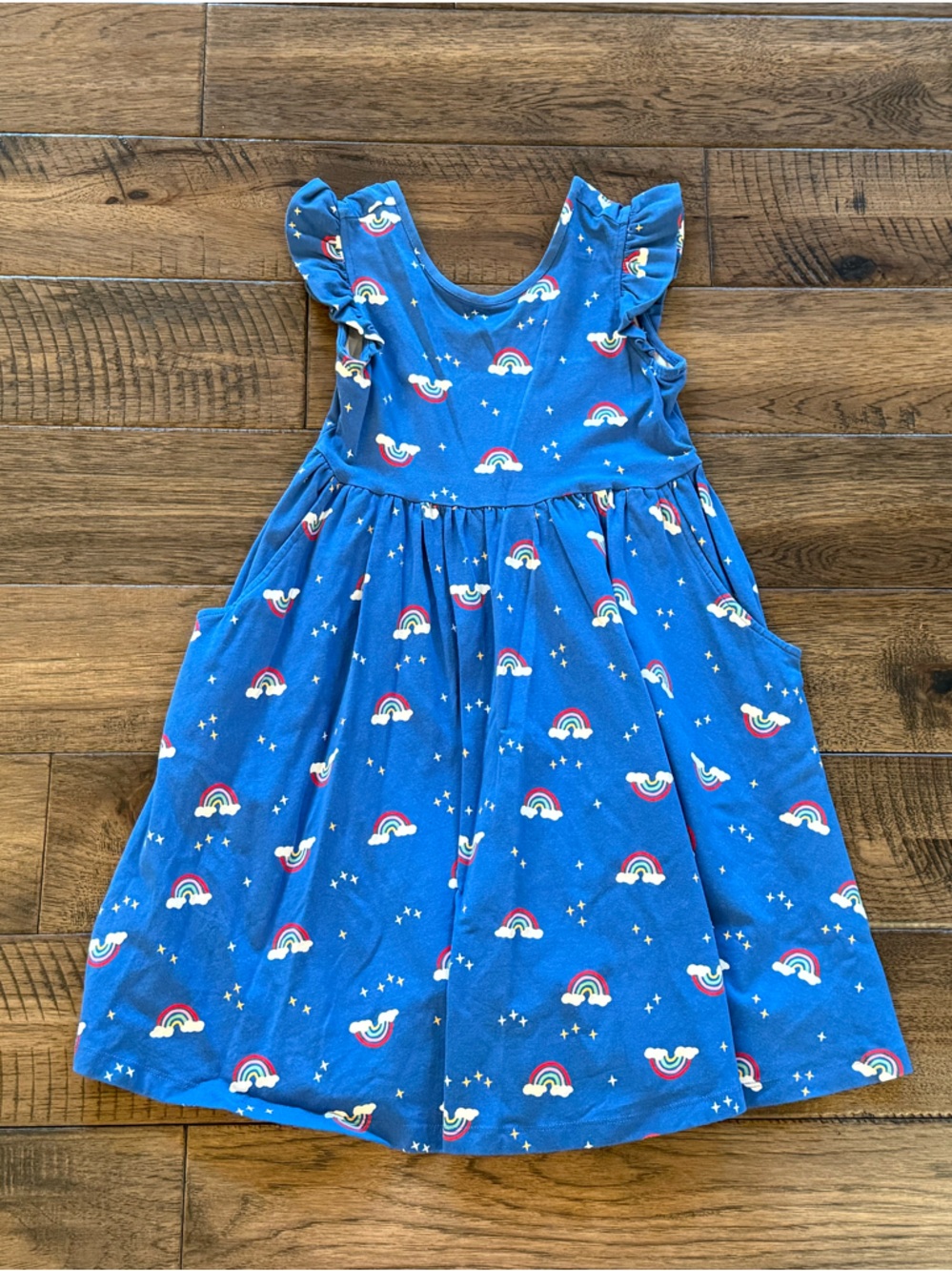 Hanna Andersson Girls’ Blue Rainbow & Star Sleeveless Dress, Size 8